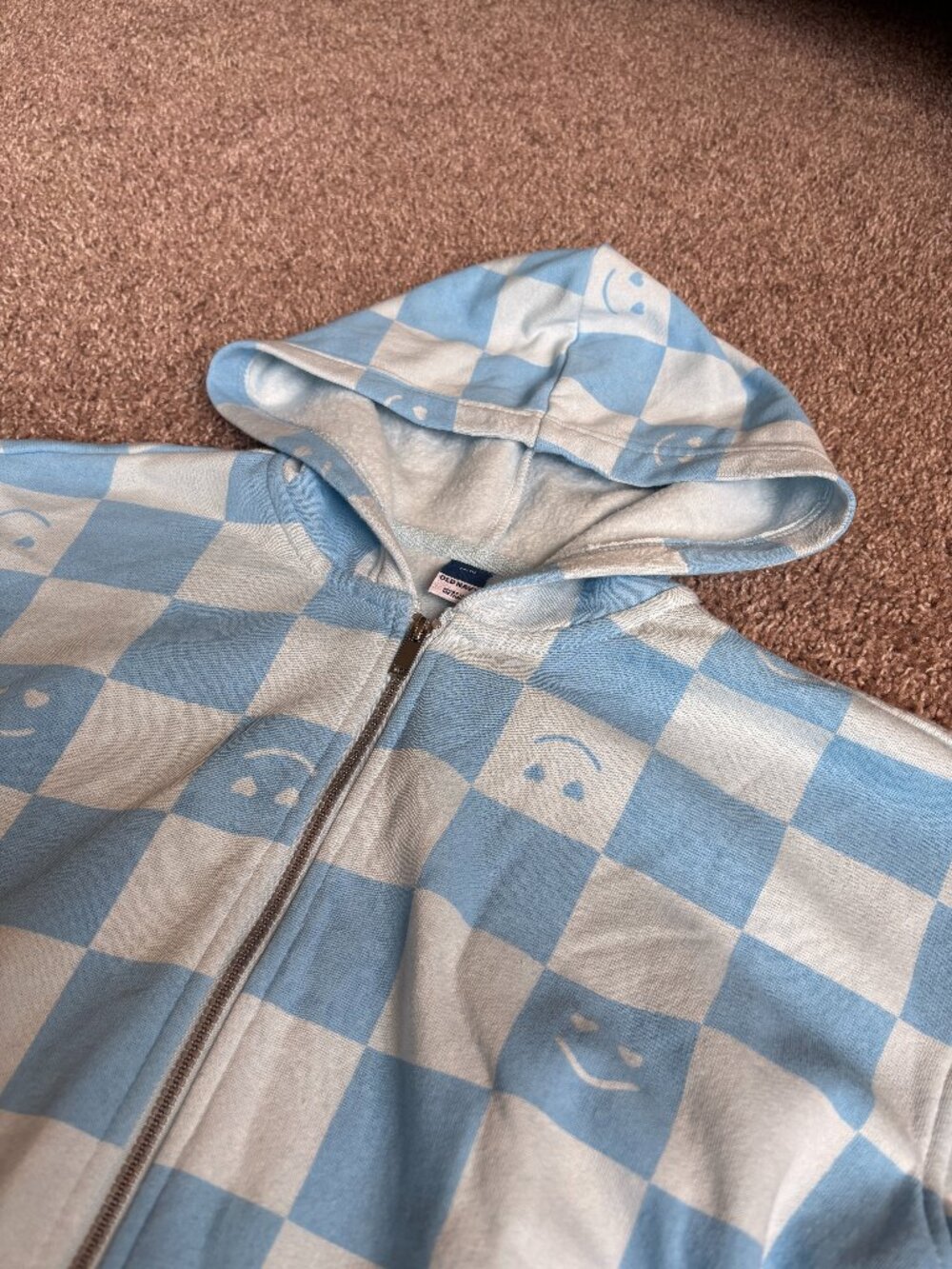 Old Navy Zip-Up Hoodie Light blue with Little Smiles and Heart Eyes
